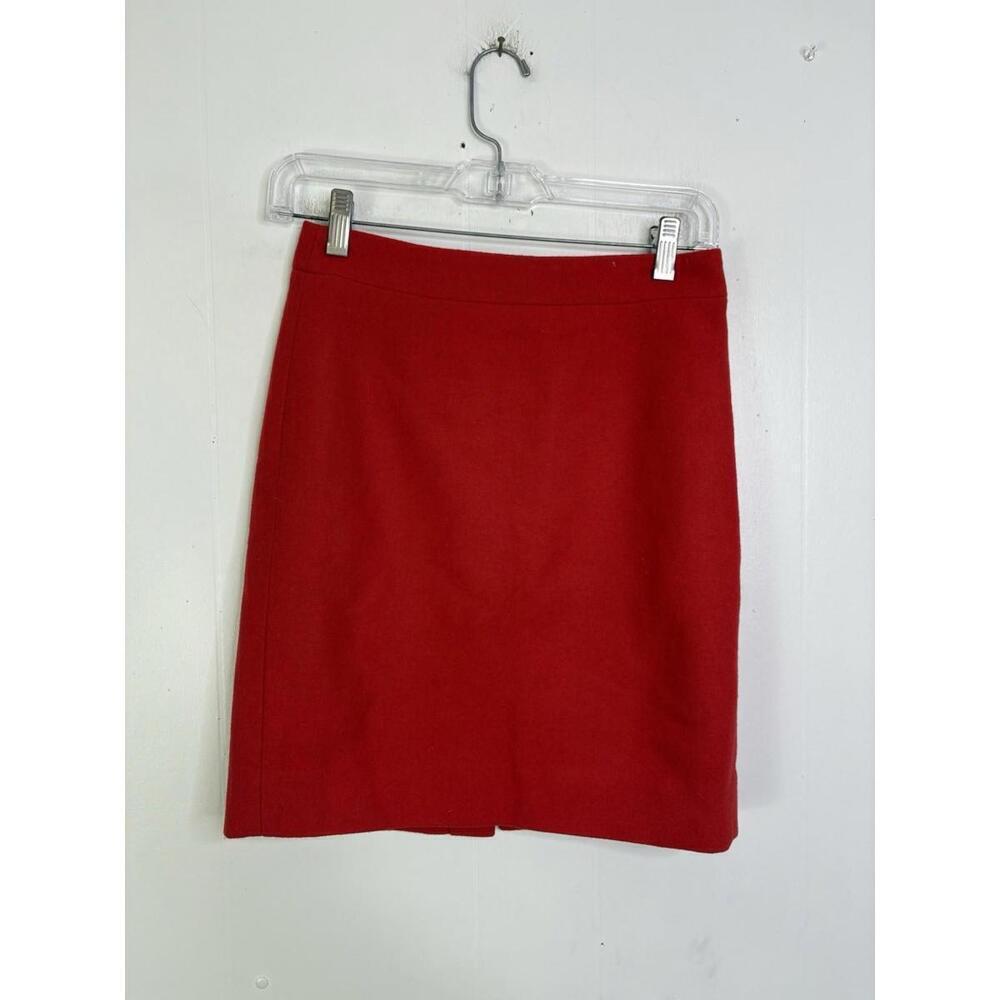 J Crew Skirt Womens 00 Petite The Pencil Wool Blend Lined Cherry Red Career